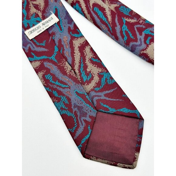 GIORGIO ARMANI Tie Maroon Blue Ink Blot‎ 58 x 3.25 Maroon Made In Italy - Picture 1 of 4
